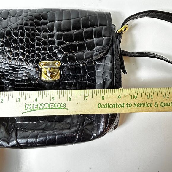 VTG Talbots Women's Black Croco Embossed Leather Turnlock Crossbody Shoulder Bag - Picture 11 of 14